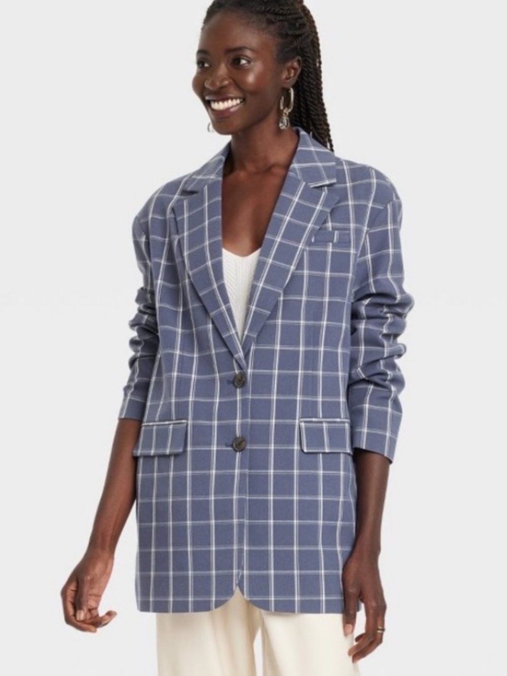 Women's Oversized Blazer - A New Day™ Blue
Windowpane plaid